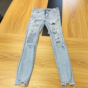 American Eagle Outfitters Light Blue Ripped Skinny Jeans Jegging 4 x-long